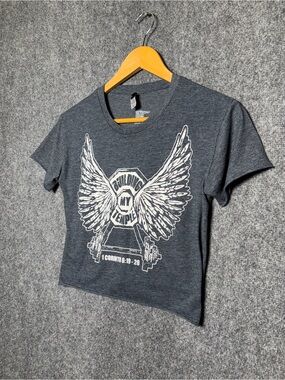 Next Level Apparel Dark Heather Gray Crop Tee with White Wing Graphic